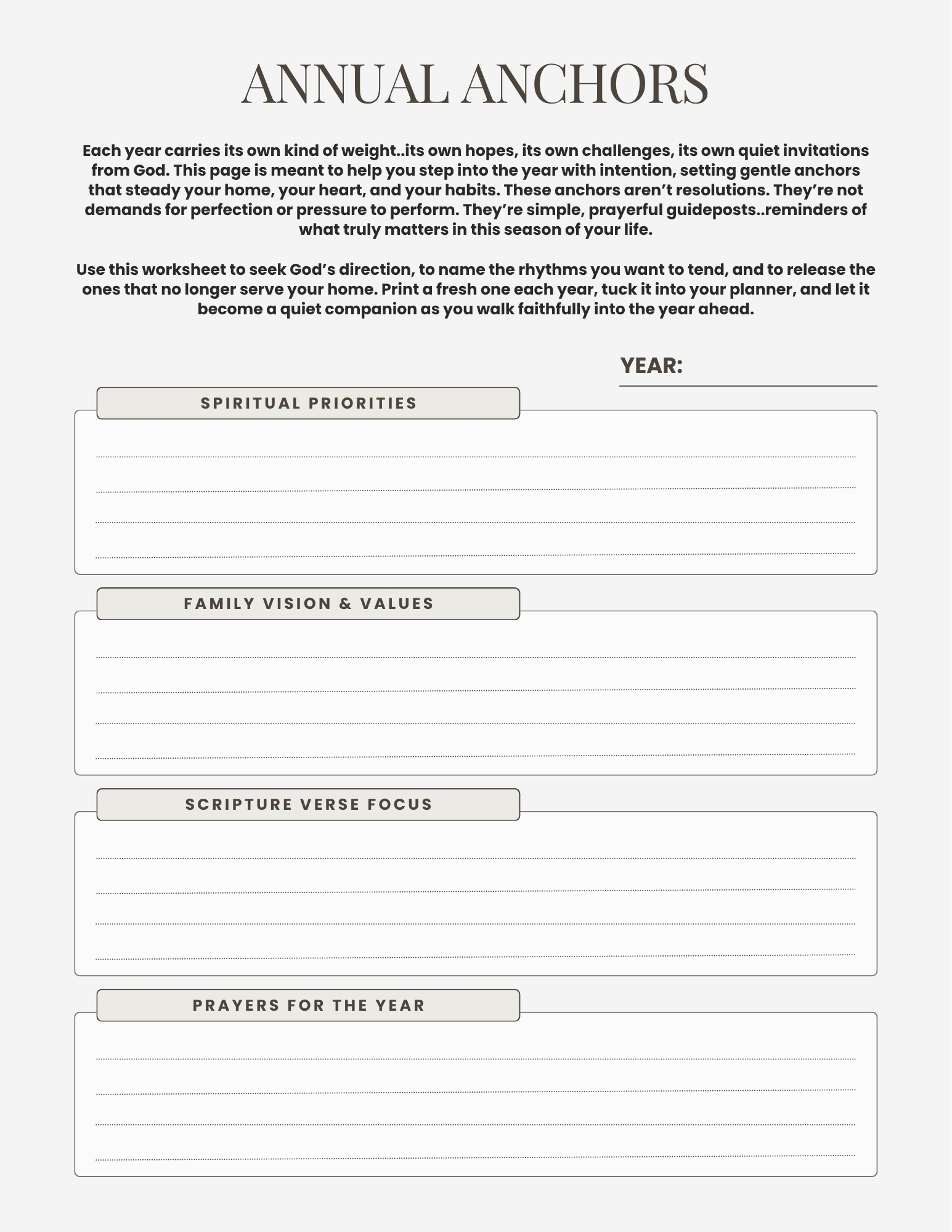 Annual Anchors worksheet