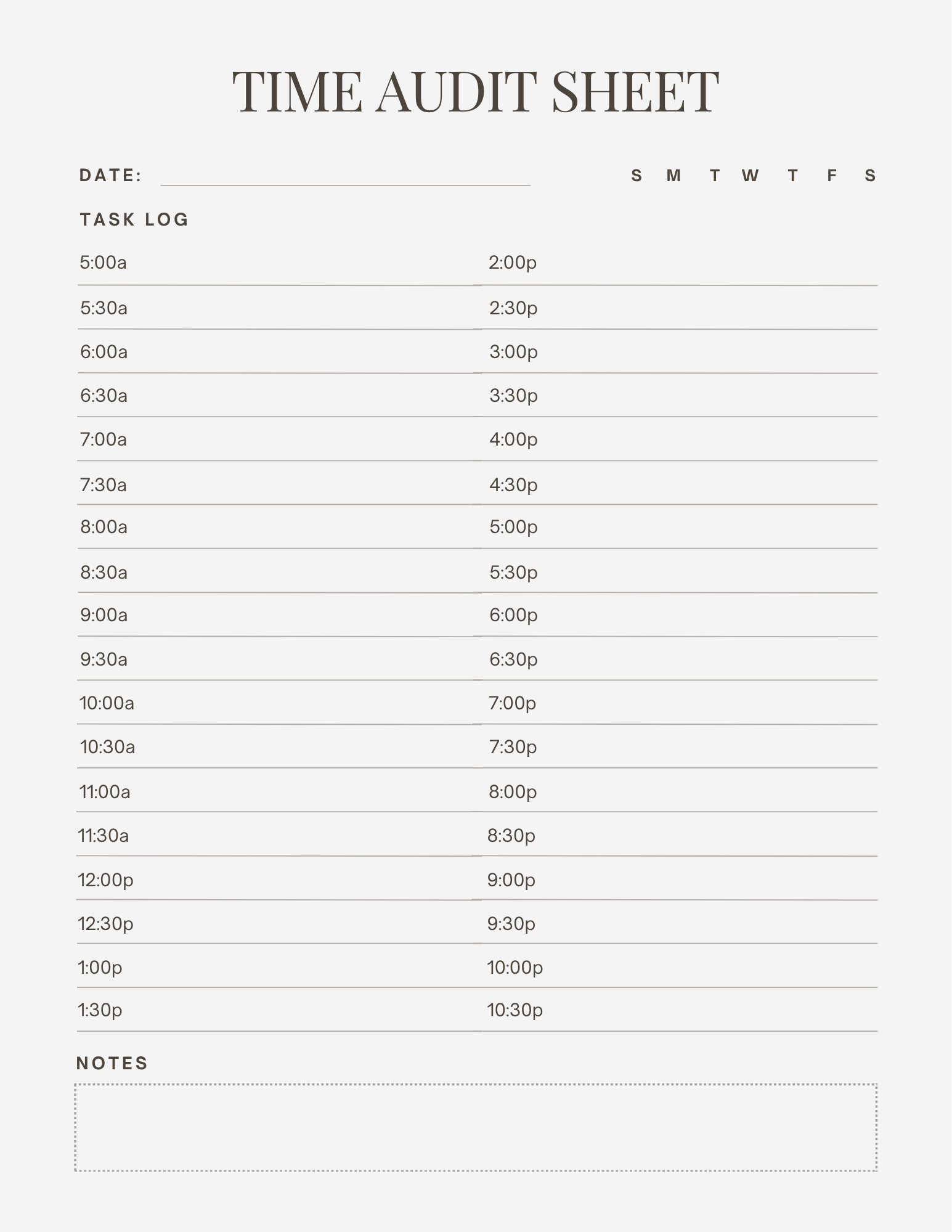 Time Audit Sheet template